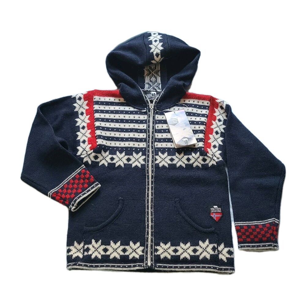 Norlender FANAFJELLET kids Girls Sz 8 Wool Knit jacket hoodie sweater Zipper NEW